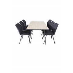 Silar Dining Table - 180 cm - "Wood Look"  Melamine / Black Legs, Gemma  Dining Chair - Black Legs - Black Fabric_6