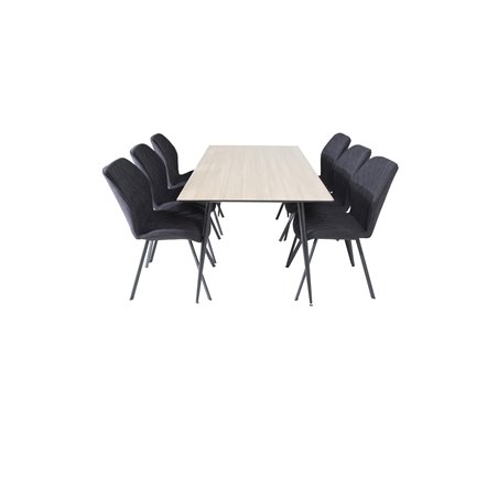 Silar Dining Table - 180 cm - "Wood Look"  Melamine / Black Legs, Gemma  Dining Chair - Black Legs - Black Fabric_6