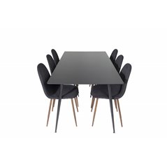 Silar Dining Table - 180 cm - Black Melamine / Black Legs, Polar Dining Chair - Walnut Legs - Black Fabric_6