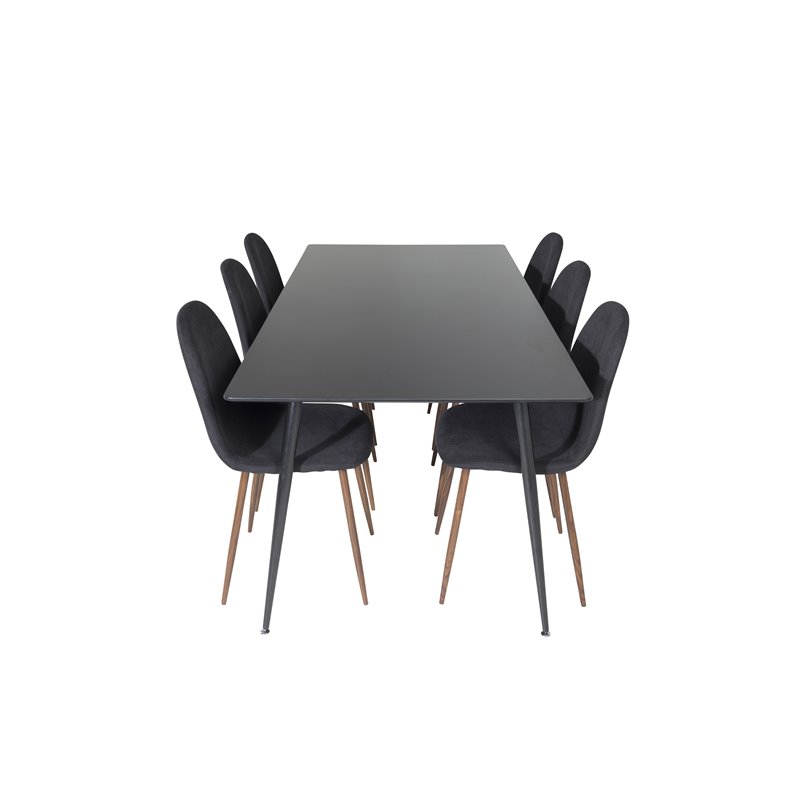 Silar Dining Table - 180 cm - Black Melamine / Black Legs, Polar Dining Chair - Walnut Legs - Black Fabric_6