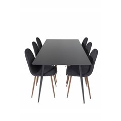 Silar Dining Table - 180 cm - Black Melamine / Black Legs, Polar Dining Chair - Walnut Legs - Black Fabric_6