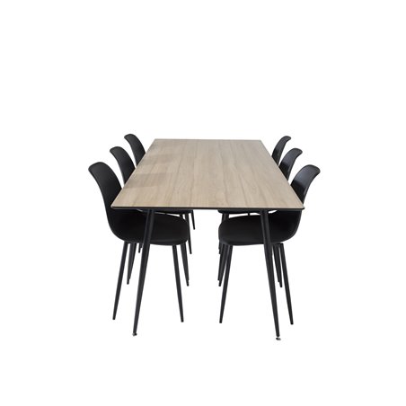 Silar Dining Table - 180 cm - "Wood Look"  Melamine / Black Legs, Polar Plastic Dining Chair - Black Legs / Black Plastic_6