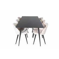 Silar Dining Table - 180 cm - Black Melamine / Black Legs, Velvet Dining Chair - Beige / Black_6