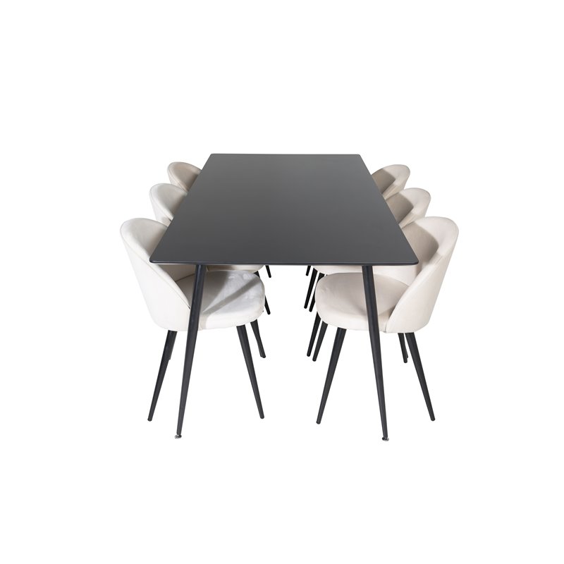 Silar Dining Table - 180 cm - Black Melamine / Black Legs, Velvet Dining Chair - Beige / Black_6