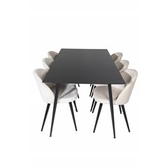 Silar Dining Table - 180 cm - Black Melamine / Black Legs, Velvet Dining Chair - Beige / Black_6