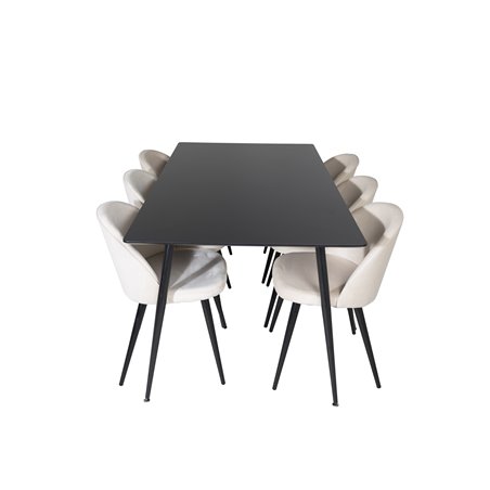 Silar Dining Table - 180 cm - Black Melamine / Black Legs, Velvet Dining Chair - Beige / Black_6