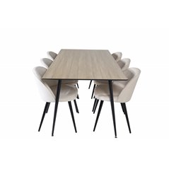 Silar Dining Table - 180 cm - "Wood Look" Melamine / Black Legs, Velvet Dining Chair - Beige / Black_6