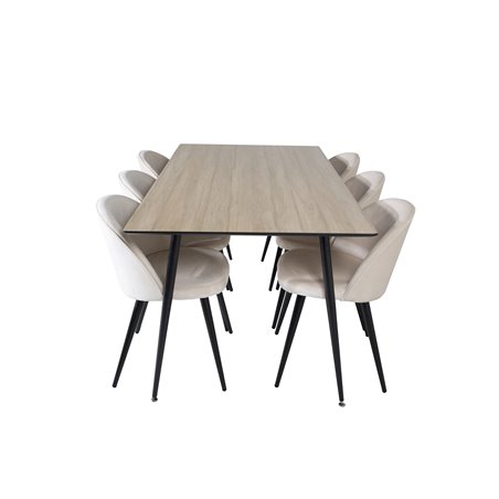Silar Dining Table - 180 cm - "Wood Look" Melamine / Black Legs, Velvet Dining Chair - Beige / Black_6