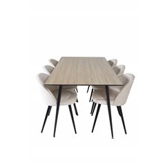 Silar Dining Table - 180 cm - "Wood Look"  Melamine / Black Legs, Velvet Dining Chair - Beige / Black_6