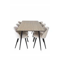 Silar Spisebord - 180 cm - "Wood Look" Melamin / Sorte Ben, Velvet Spisestuestol - Beige / Sort_6
