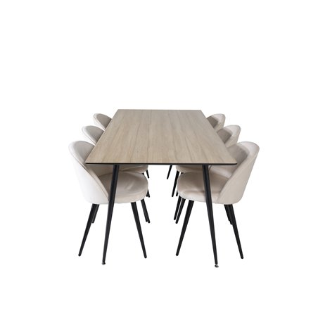 Silar Spisebord - 180 cm - "Wood Look" Melamin / Sorte Ben, Velvet Spisestuestol - Beige / Sort_6