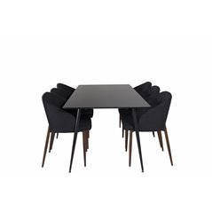 Silar Dining Table - 180 cm - Black Melamine / Black Legs, Arch Dining Chair - Walnut Legs - Black Fabric_6