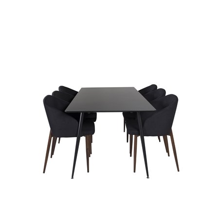 Silar Dining Table - 180 cm - Black Melamine / Black Legs, Arch Dining Chair - Walnut Legs - Black Fabric_6