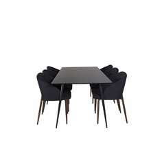 Silar Dining Table - 180 cm - Black Melamine / Black Legs, Arch Dining Chair - Walnut Legs - Black Fabric_6