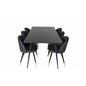 Silar Dining Table - 180 cm - Black Melamine / Black Legs, Velvet Dining Chair w, Stiches - PU - Black / Black_6