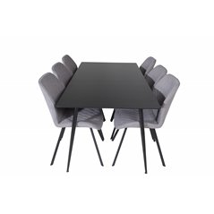 Silar Dining Table - 180 cm - Black Melamine / Black Legs, Gemma  Dining Chair - Black Legs - Grey Fabric_6