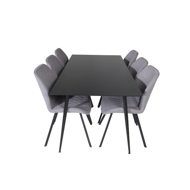 Silar Dining Table - 180 cm - Black Melamine / Black Legs, Gemma  Dining Chair - Black Legs - Grey Fabric_6