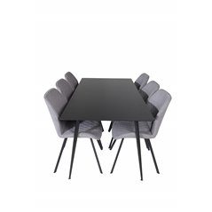 Silar Dining Table - 180 cm - Black Melamine / Black Legs, Gemma  Dining Chair - Black Legs - Grey Fabric_6