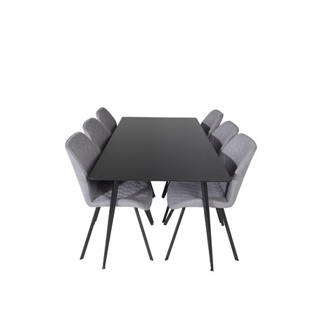 Silar Dining Table - 180 cm - Black Melamine / Black Legs, Gemma  Dining Chair - Black Legs - Grey Fabric_6