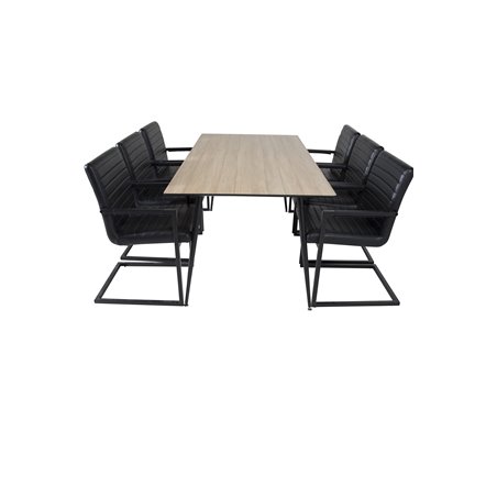 Silar Dining Table - 180 cm - "Wood Look"  Melamine / Black Legs, Art Armchair - Black / Black_6