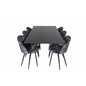 Silar Dining Table - 180 cm - Black Melamine / Black Legs, Velvet Dining Chair -  Black Flower fabric_6