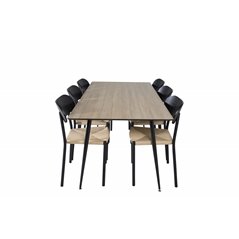 Silar Dining Table - 180 cm - "Wood Look" Melamine / Black Legs, Polly Dining Chair - Nature / Black_6