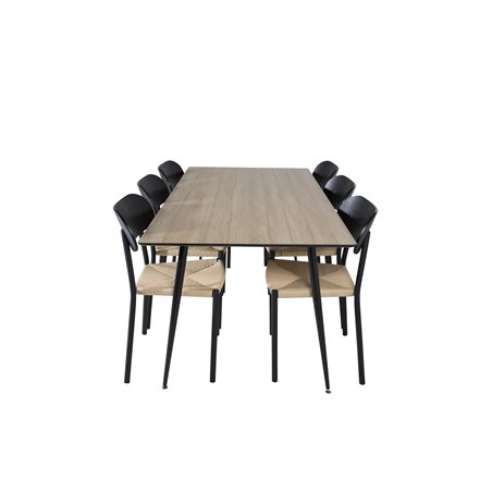 Silar Dining Table - 180 cm - "Wood Look"  Melamine / Black Legs, Polly Dining Chair - Nature / Black_6