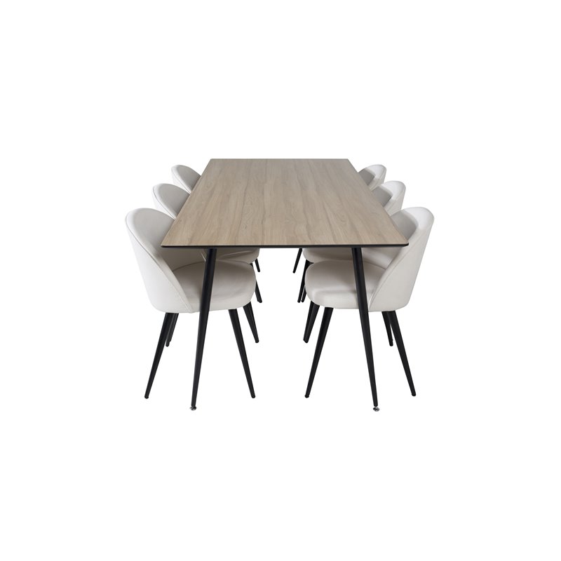 Silar Dining Table - 180 cm - "Wood Look"  Melamine / Black Legs, Velvet Dining Chair Corduroy - Beige / Black_6