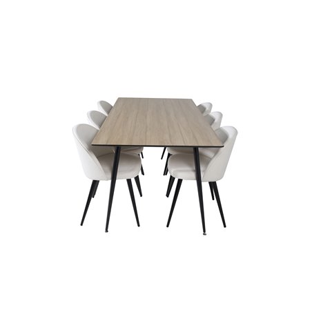 Silar Dining Table - 180 cm - "Wood Look"  Melamine / Black Legs, Velvet Dining Chair Corduroy - Beige / Black_6