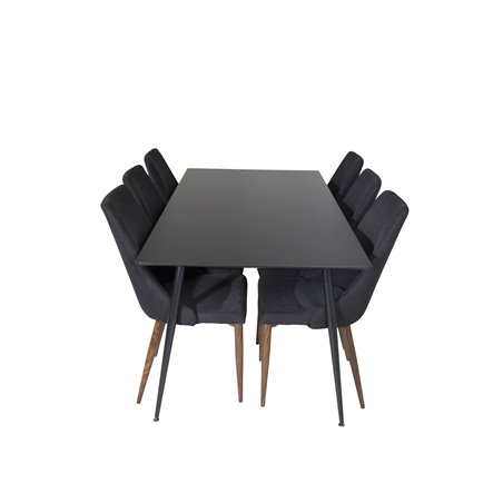 Silar Dining Table - 180 cm - Black Melamine / Black Legs, Leone Dining Chair - Walnut legs - Black Fabric_6