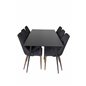 Silar Dining Table - 180 cm - Black Melamine / Black Legs, Leone Dining Chair - Walnut legs - Black Fabric_6