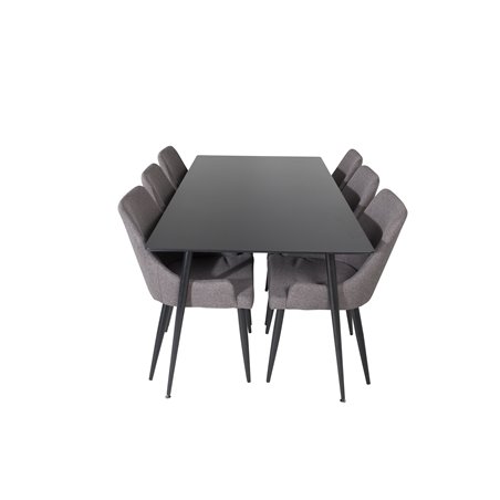 Silar Dining Table - 180 cm - Black Melamine / Black Legs, Plaza Dining Chair - Dark Grey / Black_6