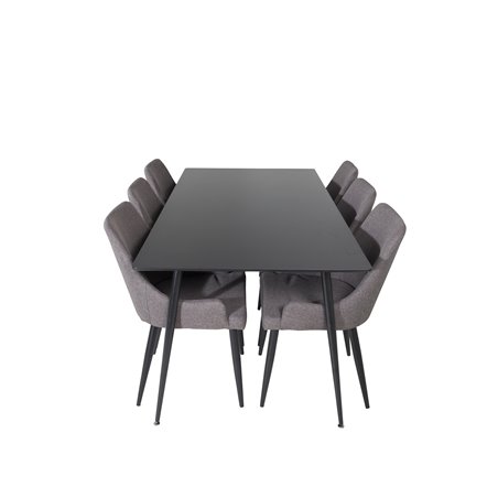 Silar ruokapöytä - 180 cm - musta melamiini / mustat jalat, ruokapöydän tuoli - tummanharmaa / Pla
