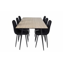 Silar Dining Table - 180 cm - "Wood Look" Melamine / Black Legs, Polar Diamond Dining Chair - Black Legs - Black Velvet_6