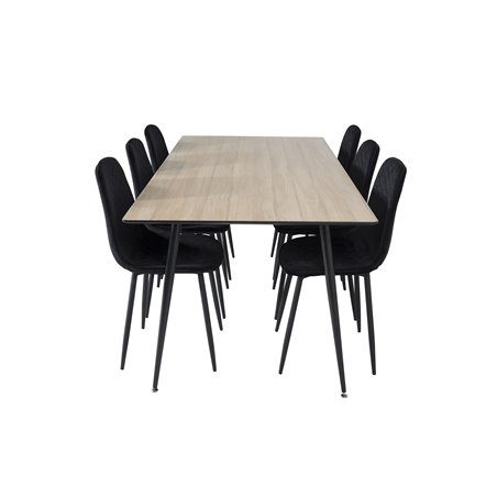 Silar Dining Table - 180 cm - "Wood Look" Melamine / Black Legs, Polar Diamond Dining Chair - Black Legs - Black Velvet_6