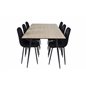 Silar ruokapöytä - 180 cm - "Wood Look" Melamiini / mustat jalat, Polar Diamond ruokapöydän tuoli - Mustat jalat - Black Velvet_