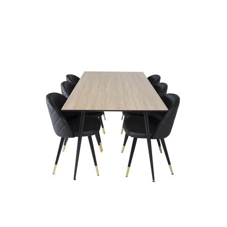 Silar Dining Table - 180 cm - "Wood Look"  Melamine / Black Legs, Velvet Dining Chair w, Stiches - PU - Black / Black_6