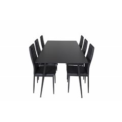 Silar Dining Table - 180 cm - Black Melamine / Black Legs, Slim High Back Dining Chair - Black Legs - Black PU_6