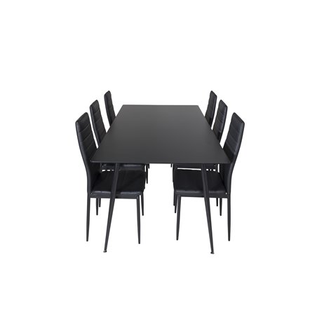 Silar Dining Table - 180 cm - Black Melamine / Black Legs, Slim High Back Dining Chair - Black Legs - Black PU_6
