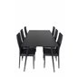 Silar spisebord - 180 cm - sort melamin / sorte ben, slank spisestol med høj ryg - Sorte ben - Sort PU_6
