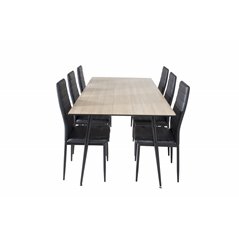 Silar Dining Table - 180 cm - "Wood Look"  Melamine / Black Legs, Slim High Back Dining Chair - Black Legs - Black PU_6