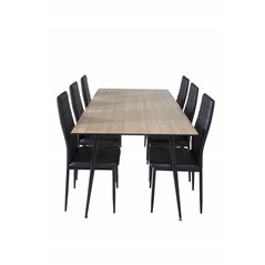 Silar Dining Table - 180 cm - "Wood Look"  Melamine / Black Legs, Slim High Back Dining Chair - Black Legs - Black PU_6