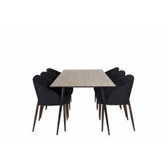 Silar Dining Table - 180 cm - "Wood Look"  Melamine / Black Legs, Arch Dining Chair - Walnut Legs - Black Fabric_6