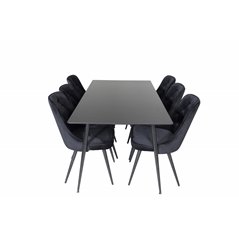 Silar Dining Table - 180 cm - Black Melamine / Black Legs, Velvet Deluxe Dining Chair - Black / Black_6