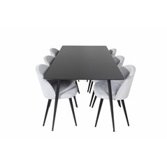 Silar Dining Table - 180 cm - Black Melamine / Black Legs, Velvet Dining Chair Corduroy - Light Grey / Black_6
