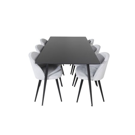 Silar Dining Table - 180 cm - Black Melamine / Black Legs, Velvet Dining Chair Corduroy - Light Grey / Black_6