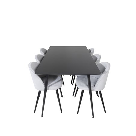 Silar Dining Table - 180 cm - Black Melamine / Black Legs, Velvet Dining Chair Corduroy - Light Grey / Black_6