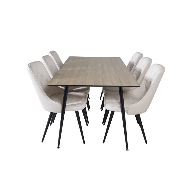 Silar Dining Table - 180 cm - "Wood Look"  Melamine / Black Legs, Velvet Deluxe Dining Chair - Beige / Black_6