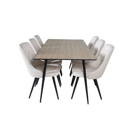 Silar Dining Table - 180 cm - "Wood Look"  Melamine / Black Legs, Velvet Deluxe Dining Chair - Beige / Black_6