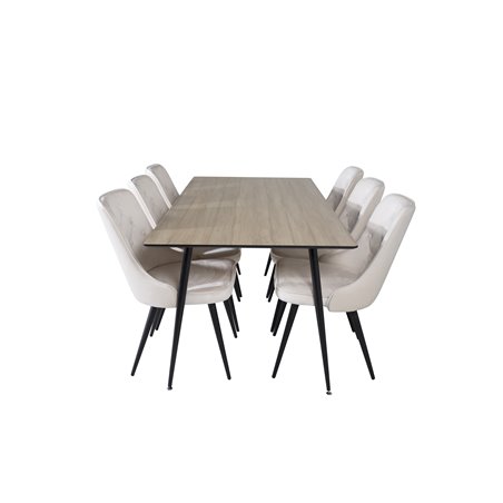 Silar Dining Table - 180 cm - "Wood Look"  Melamine / Black Legs, Velvet Deluxe Dining Chair - Beige / Black_6